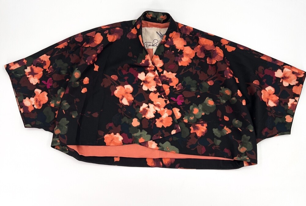 Tabitha Open Cardigan Jacket Womens Small Floral Cropped Lined 3/4 Sleeve